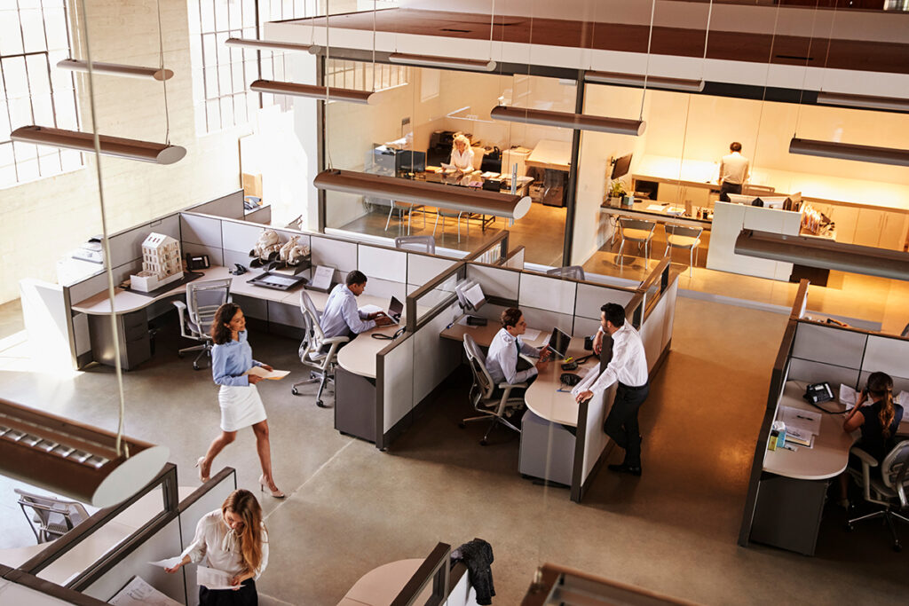 birds eye view of a modern office interior