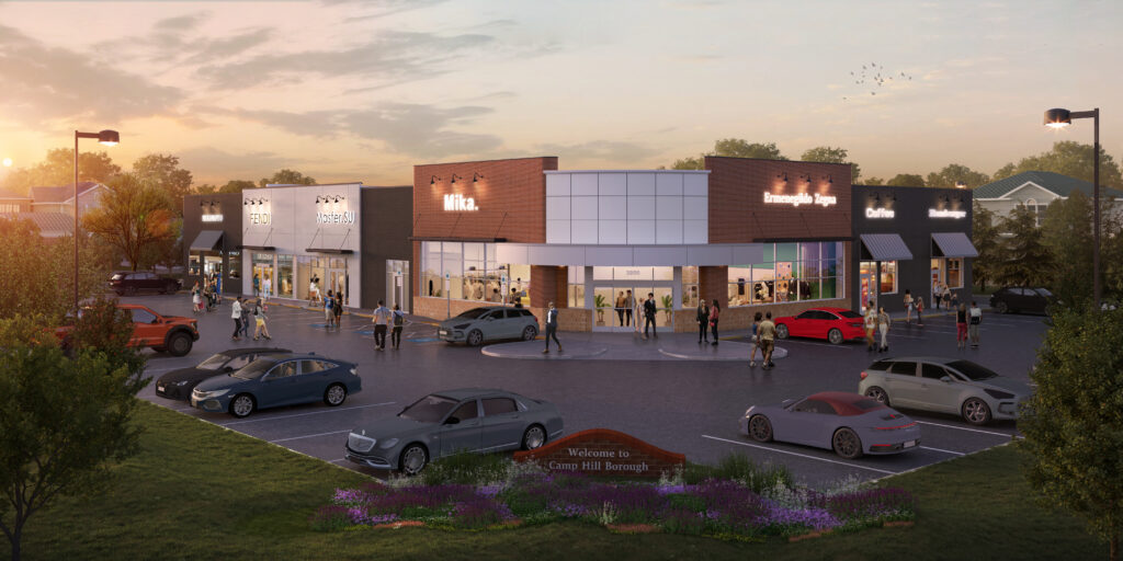 Front view of retail businesses like Mika, Fendi, and Ermenegildo Zegna.