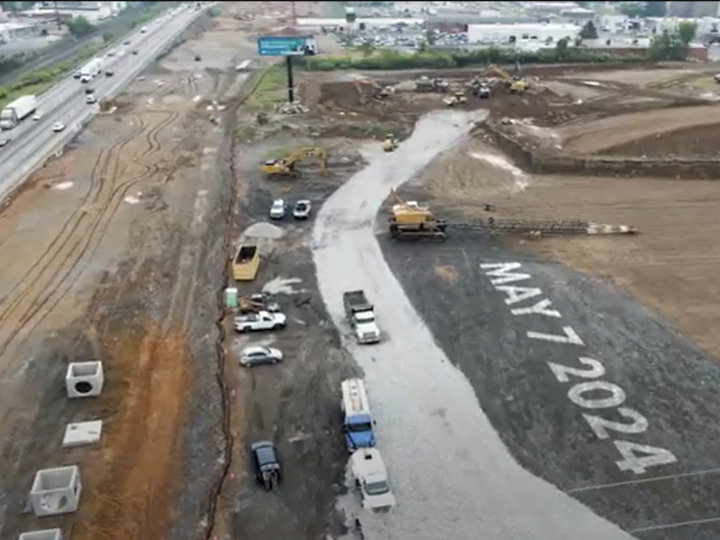 An overhead view of the site under construction