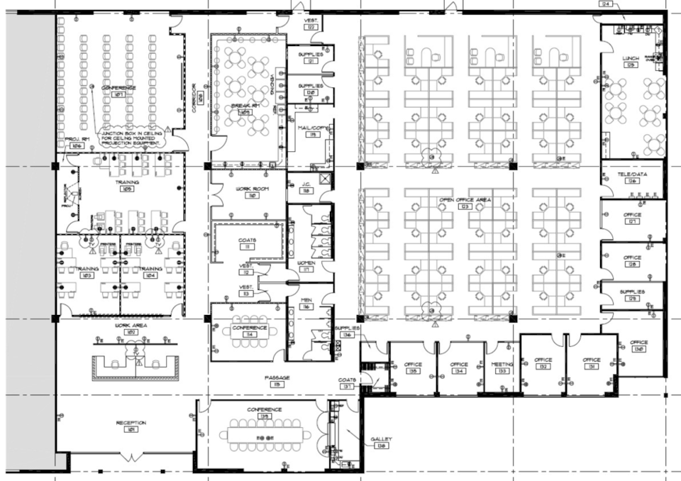 A diagram of the floor plan of AEG's new office.