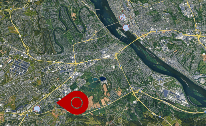 A map showing all 3 of the former PBA locations and the new facility