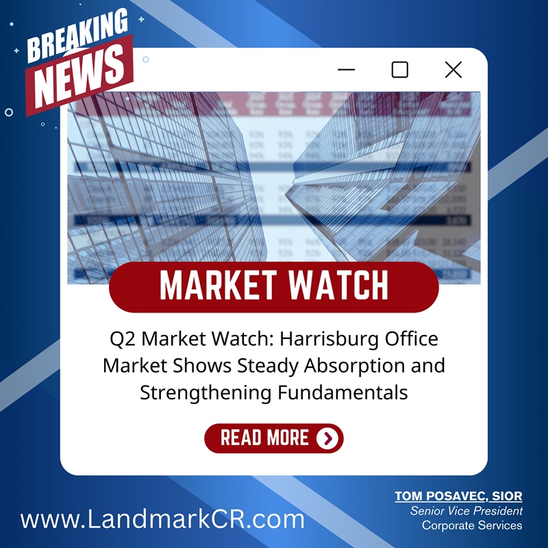 banner for the q2 2025 market watch, highlighting the harrisburg office market