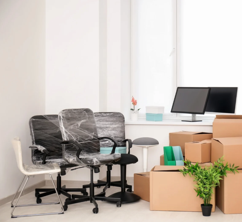 Office space packed up and ready to move